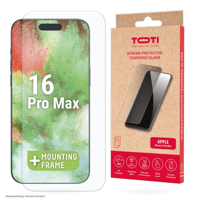 Protective glass Toti  TEMPERED glass 2D screen protector full cover for iPhone 16 Pro Max Transparent