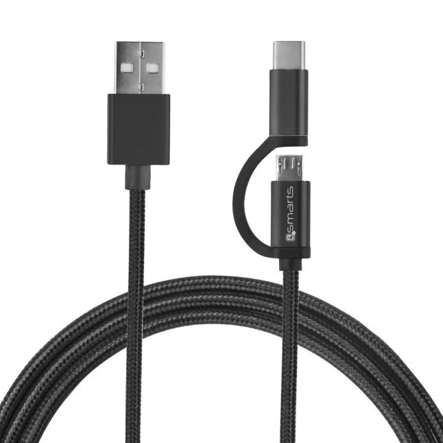 Cable 4smarts  USB-A to Micro-USB and USB-C Cable ComboCord 1m., black