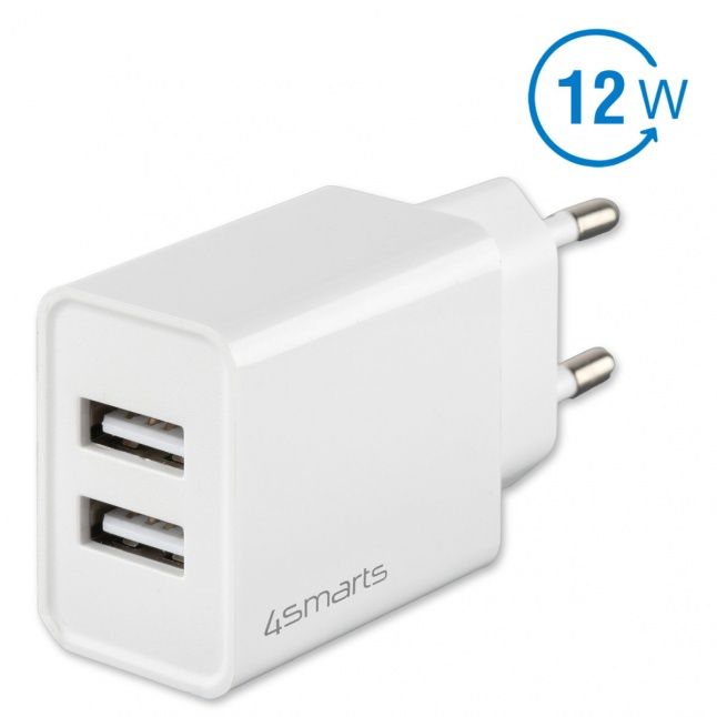 Adapter 4smarts Wall Charger (without cable) VoltPlug Dual 12W, white