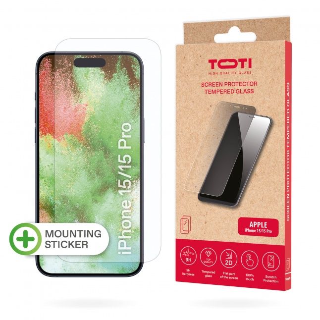 Protective glass Toti TEMPERED glass 2D screen protector full cover for iPhone 15/15 Pro Transparent