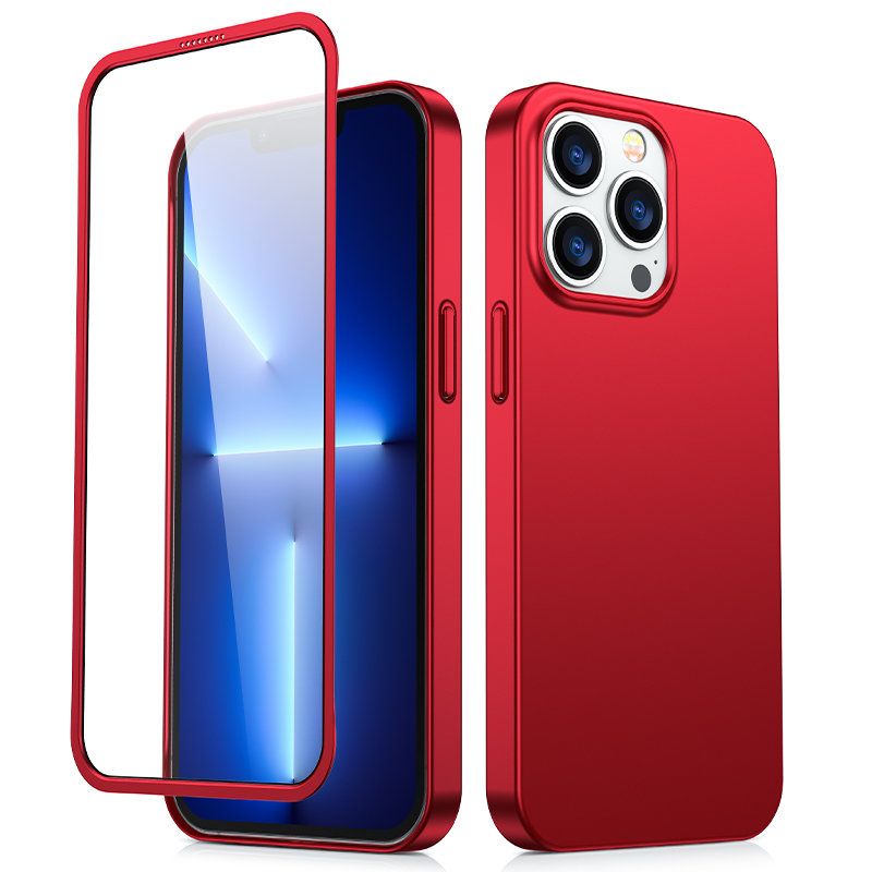 Чехол на заднюю панель Joyroom - Joyroom 360 Full Case front and back cover for iPhone 13 Pro Max + tempered glass screen protector red (JR-BP928 red)