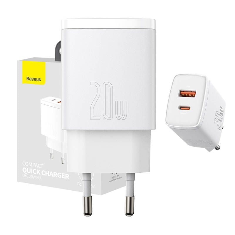 Адаптер Baseus  Baseus Compact Quick Charger, USB, USB-C, 20W (white)