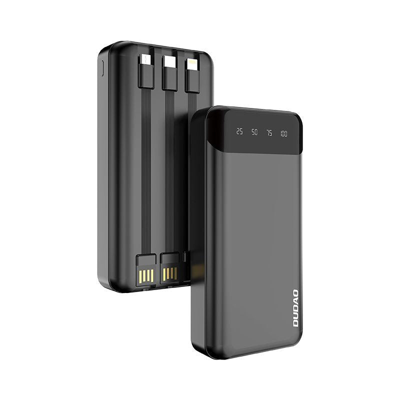 Power bank Dudao  Dudao capacious powerbank with 3 built-in cables 20000mAh USB Type C + micro USB + Lightning black (Dudao K6Pro +)