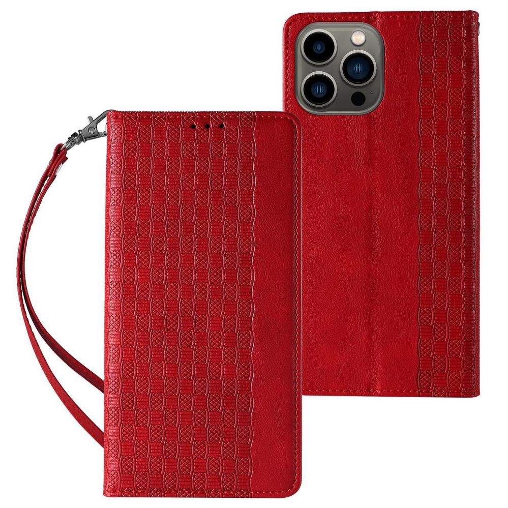 Tagakaaned Hurtel - Magnet Strap Case Case for iPhone 13 Pro Max Pouch Wallet + Mini Lanyard Pendant Red