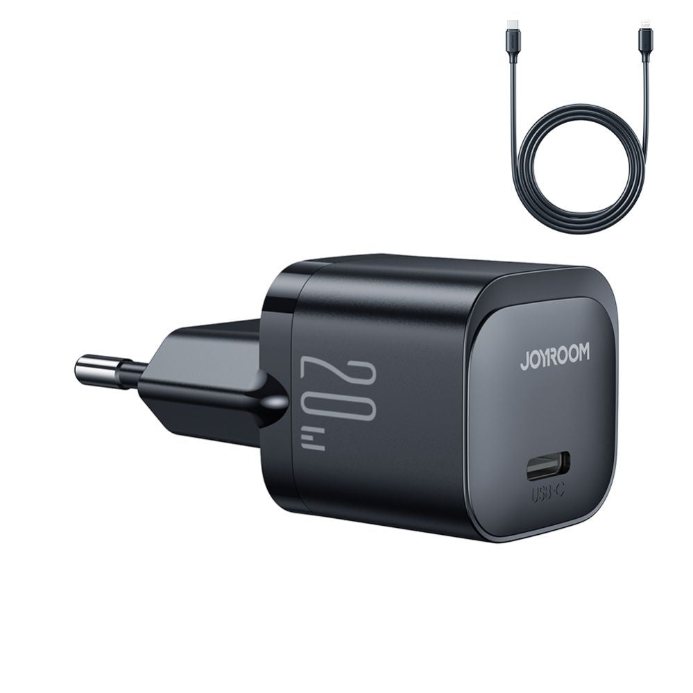 Adaptrid Joyroom  USB C 20W PD mini charger with USB C cable - Lightning Joyroom JR-TCF02 - black