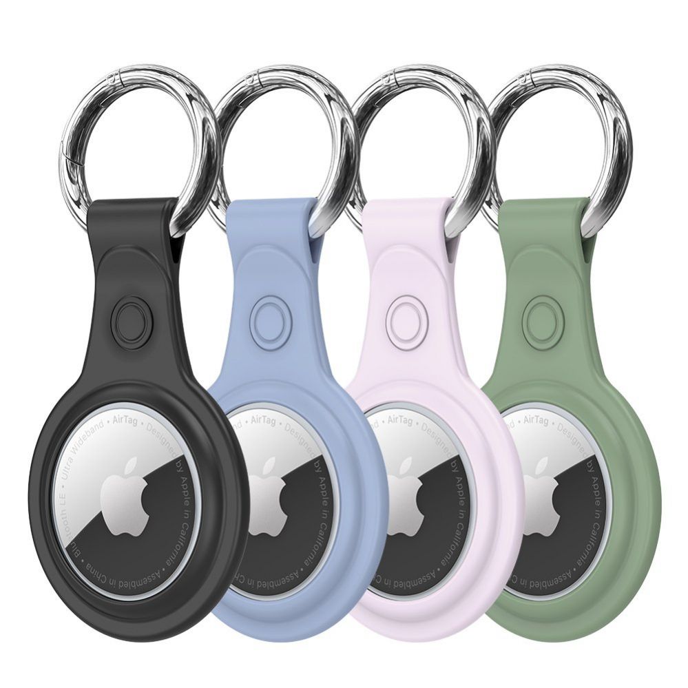 Nutika sildi tarvik Dux Ducis - Dux Ducis 4pcs set Silicone flexible cover keychain loop case for Apple AirTag (Black / Green / Pink / Blue)