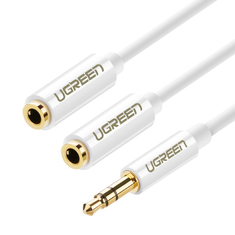 Кабель Ugreen  Ugreen cable cable headphone splitter mini jack 3.5 mm - 2 x mini jack 3.5 mm (2 x stereo output) 20cm white (AV134)