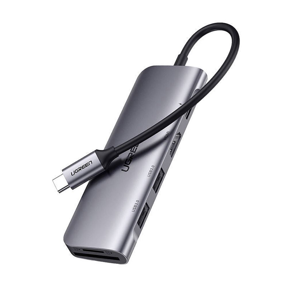 Kaabel Ugreen  Ugreen CM195 6in1 adapter USB-C - HDMI / 2x USB-A 3.0 / USB-C PD / SD / TF reader - gray