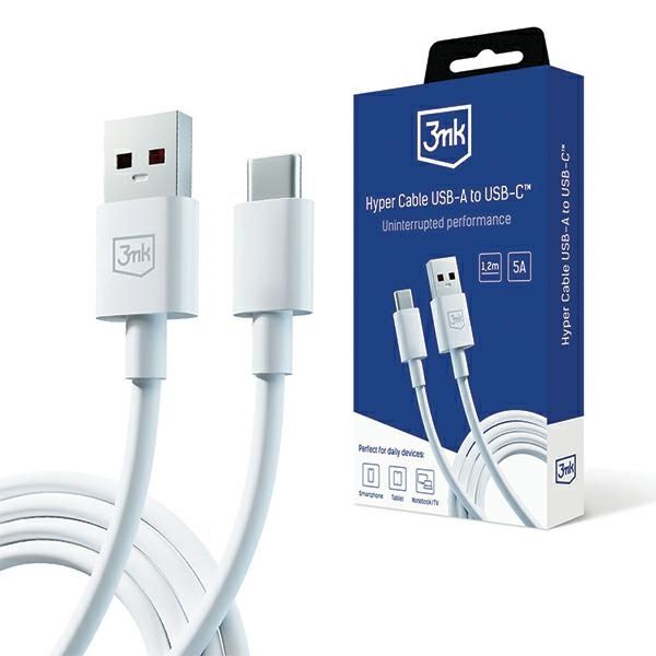 Kaabel 3MK  3MK Hyper Cable USB-A to USB-C 5A 60W 1.2m biały/white kabel