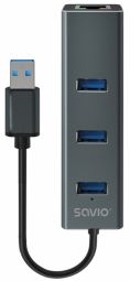 Controller SAVIO USB Hub Savio 3-port USB-A 3.1 Gen 1 Hub with RJ-45 Gigabit Ethernet