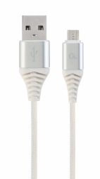 Cable Gembird Gembird USB Male - Micro USB Male Premium cotton braided 2m Silver/White