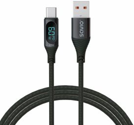 Кабель SAVIO  Kabelis Savio USB-A Male - USB Type-C Male with Digital Display 1m