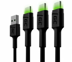 Зарядные устройства и провода Green cell  Green Cell USB Male - USB Type-C Male x 3 2m LED Backlight