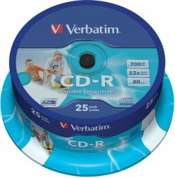 Другой аксессуар для компьютера Verbatim  Matricas CD-R AZO Verbatim 700MB 1x-52x Wide Printable, ID Bran,25 Pack Spindle