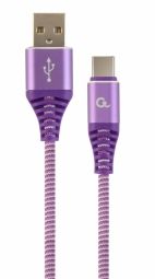 Cable Gembird Gembird USB Male - USB Type C Male Premium cotton braided 2m Purple/White