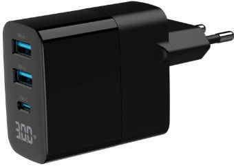 Adaptrid Gembird  Lādētājs Gembird 3-port 30W GaN USB Fast Charger LCD Black