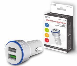 Adapter SAVIO  Lādētājs Savio Car Quick Charge Charger LED Diode White
