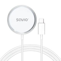 Adapter SAVIO  Bezvadu Lādētājs Savio ar USB - USB-C kabeli 15W 1m White