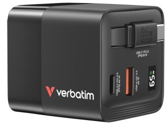 Зарядное устройство Verbatim  Lādētājs Verbatim GaN Wall Charger 65W 2 Port with Retractable Cable
