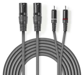 Адаптер NEDIS  Kabelis Nedis 2x XLR M - 2x RCA M 3m