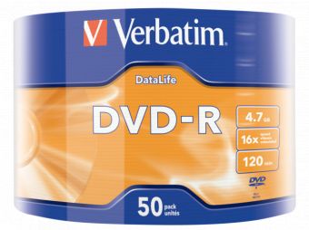 Other Computer Accessory Verbatim DVD-R Data Life Verbatim 4.7GB 16x 50 Pack Matt Silver Wrap Spindle