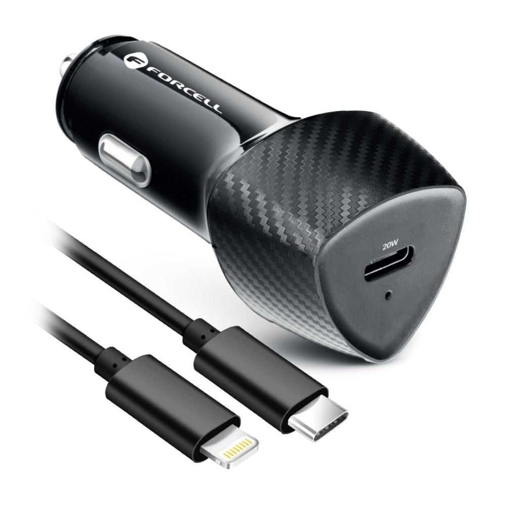 Авто зарядка Forcell  Car charger Forcell F-Energy Carbon USB C QC3.0 PD 3A 20W + cable USB C to Lightning CC50-1C black