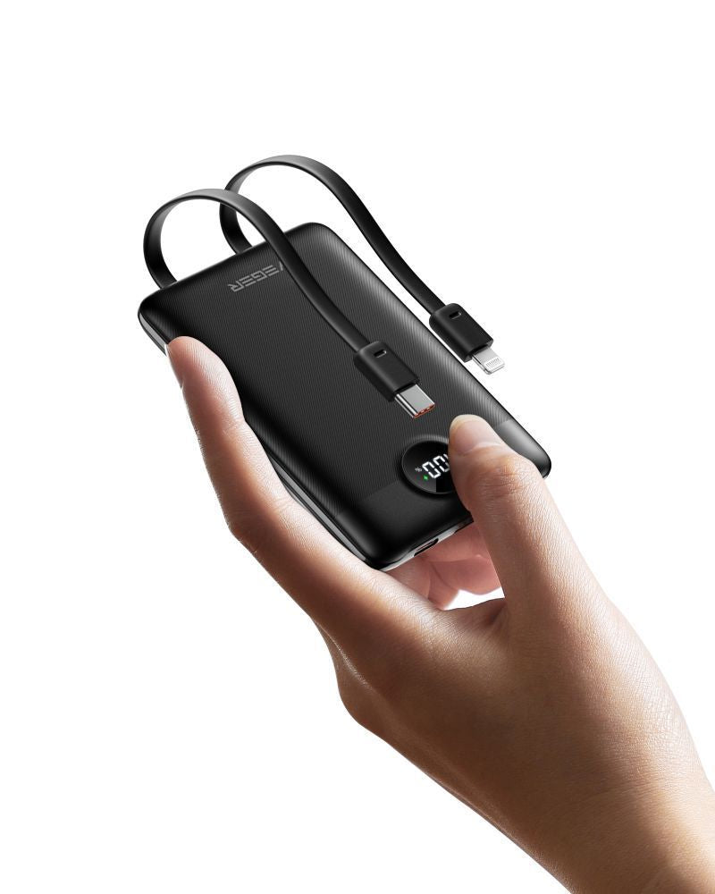 Väline aku Veger  Powerbank Veger C11 (W1170) PD QC3.0 2A 22,5W 10000 mAh with built-in cables USB C / Lightning black