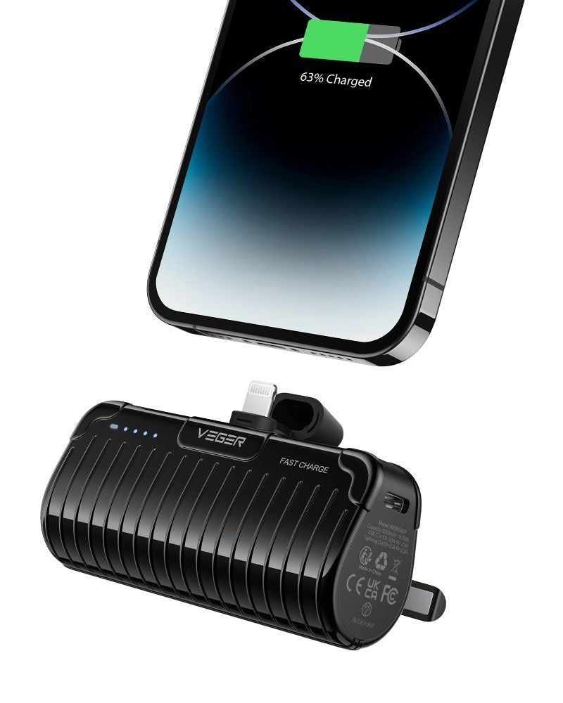 Power bank Veger  Powerbank Veger PlugOn (W0558P) PD QC3.0 2,4A 20W 5000 mAh with a built-in connector Lightning black