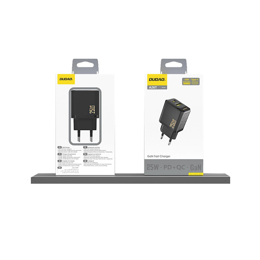 Adaptrid Dudao  Dudao A26T GaN 25W USB-A, USB-C Charger - Black
