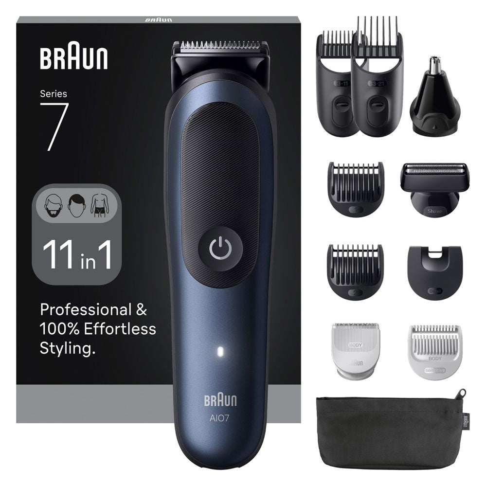 Plaukų kirpimo mašinėlė Braun  11in1 Grooming Kit | All-in-One Series 7 AIO7540 | Cordless | Number of length steps 14 | Black/Blue
