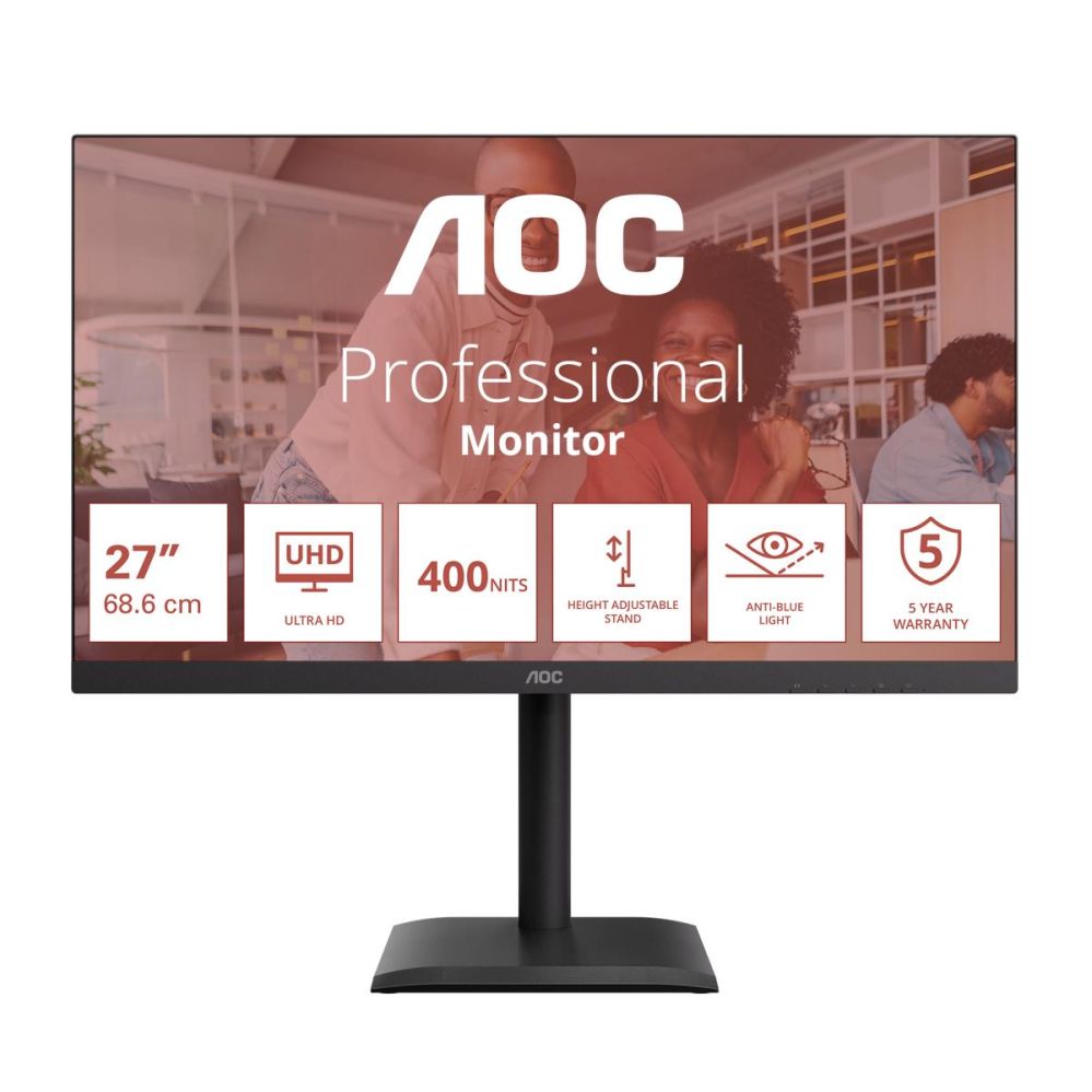 Monitorid AOC  U27E4CV | 27 " | IPS | UHD | 16:9 | 60 Hz | 4 ms | 3840 x 2160 pixels | 400 cd/m² | HDMI ports quantity 2 | Black