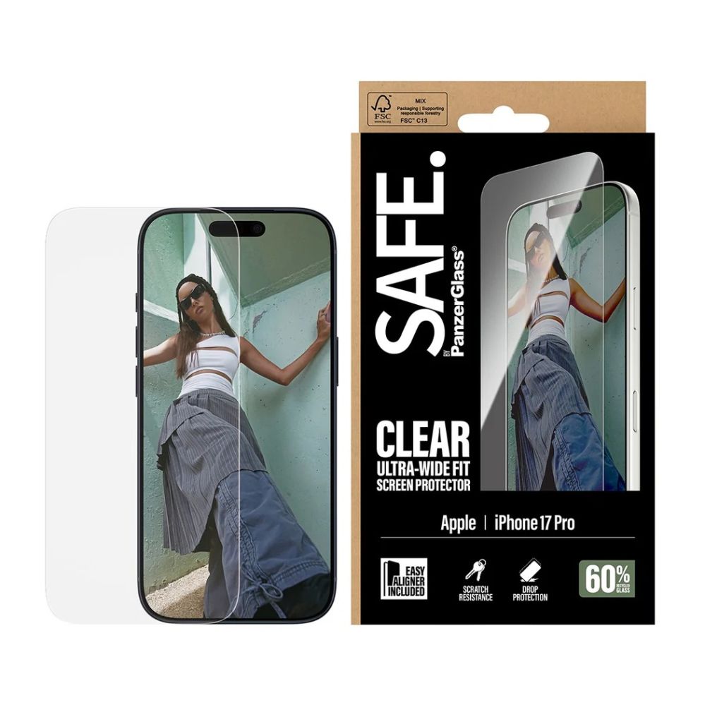 Tagakaaned PanzerGlass - Screen protector | Apple | iPhone 17 Pro | Transparent | Ultra-Wide Fit w. EasyAligner