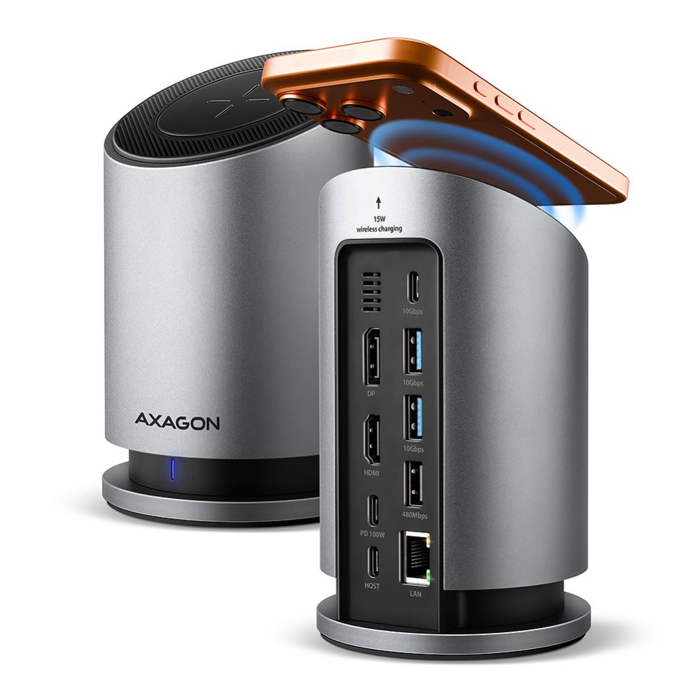 Laadija Axagon  USB-C 10Gbps Wireless Charging 9in1 hub | HMC-WL9