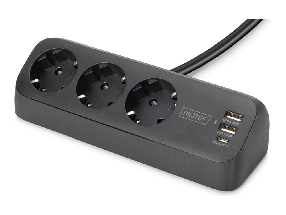 Jungikliai ir lizdai Digitus  3-way office socket strip with 2x USB-A and 1x USB-C connections | DA-70625