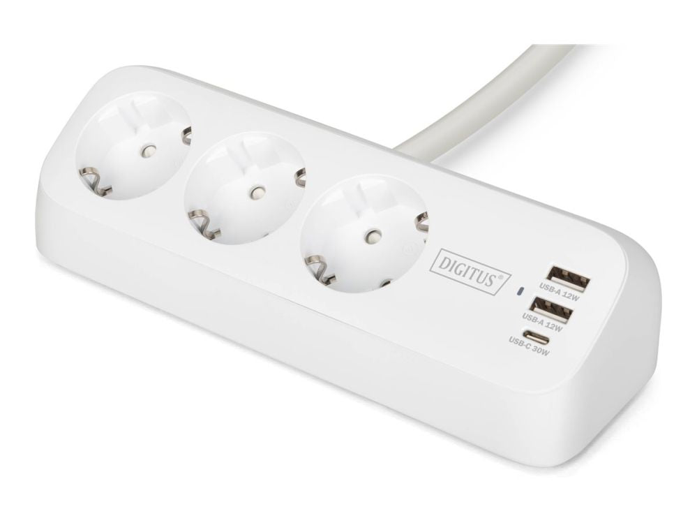 Выключатели и розетки Digitus  3-way office socket strip with 2x USB-A and 1x USB-C connections | DA-70626