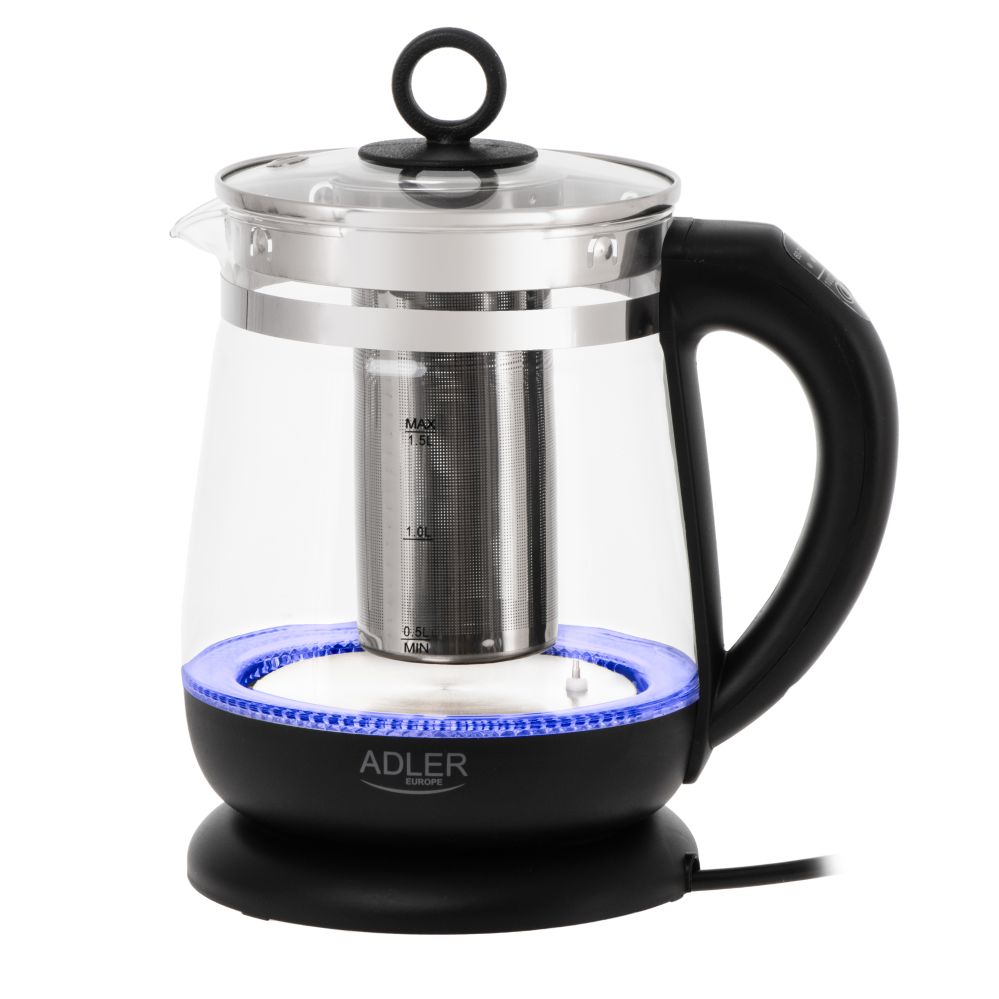 Чайник Adler  Kettle | AD 1299 | Electric | 2200 W | 1.5 L | Glass | 360° rotational base | Black