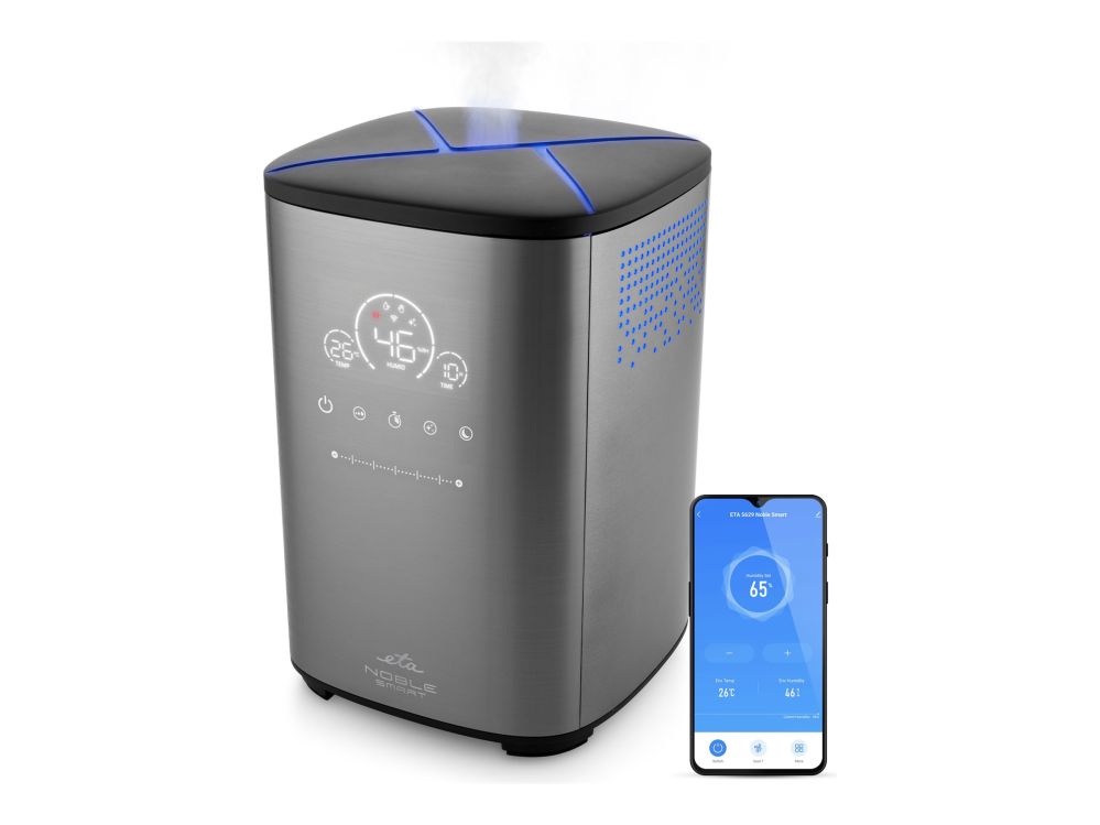 Õhupuhasti ETA  Humidifier | Noble Smart 5629 90000 | 110 W | Water tank capacity 4 L | Suitable for rooms up to 50 m² | Ultrasonic | Grey | Humidification capacity 500 ml/hr