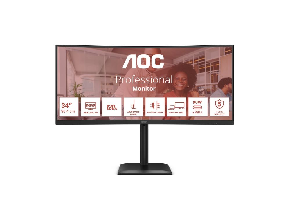 Monitorid AOC  CU34E4CV | 34 " | VA | 21:9 | 120 Hz | 4 ms | 3440 x 1440 pixels | HDMI ports quantity 2 | Black