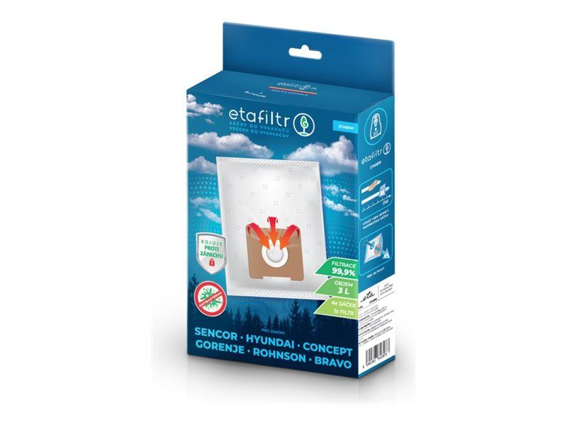 Tolmuimeja tarvik ETA  Dust bags for vacuum cleaners Concept, ECG, Gorenje, Hyundai, Rohnson, Samsung, Sencor, Tesla and others | SEN1 | 4 pc(s) | White