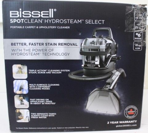 Пылесос Bissell  SALE OUT. |  Portable Carpet and Upholstery Cleaner | SpotClean HydroSteam Select | Corded operating | Washing function | 1000 W | Black | 23 month(s) | DAMAGED PACKAGING