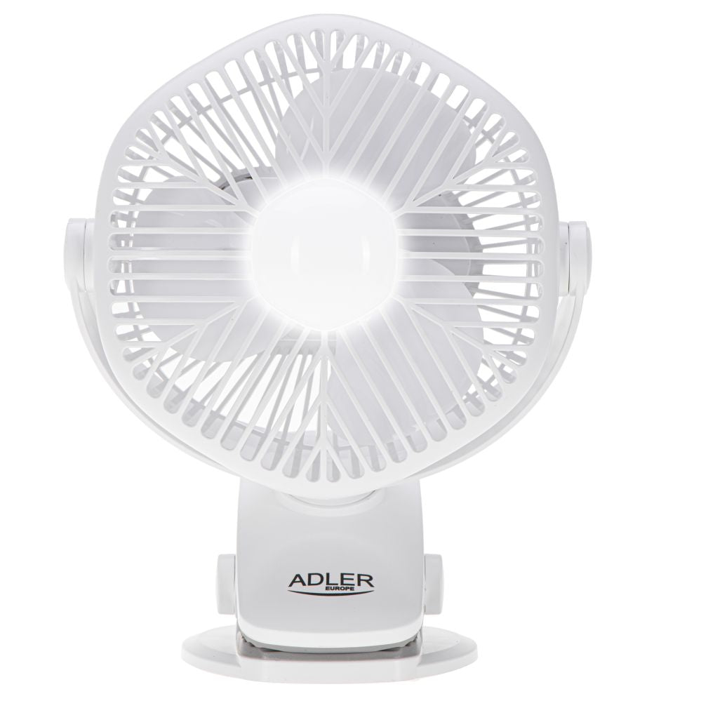 Ventilaator Adler  Rechargeable fan with clip | AD 7335 | Table Fan | 6 W | Diameter 12.7 cm | Number of speeds 3 | Oscillation | White
