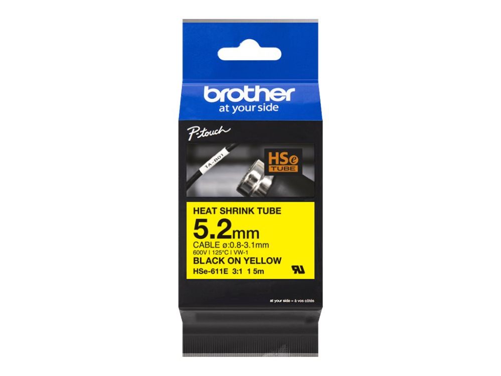 Аксессуары и расходные материалы Brother  | HSe-611E Heat shrink tube | Black On Yellow | TZe | Roll (0.52 cm x 1.5 m) | 0.52 x 150 cm