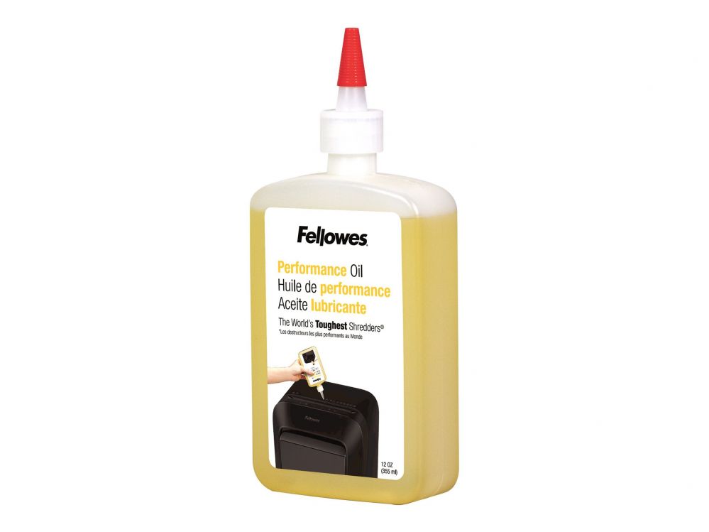 Kontoritarbed Fellowes  | Shredder Oil 355 ml | For use with all  cross-cut and micro-cut shredders. Oil shredder each time wastebasket is emptied or a minimum of twice a month. Plastic squeeze bottle with extended nozzle ensures complete coverage