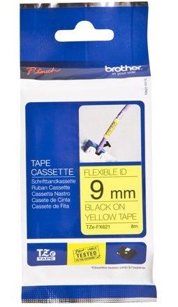 Расходный материал Brother  BROTHER TZEFX621 9 BLACK ON YELLOW FLEX