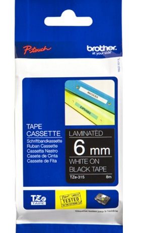 Tarbitav materjal Brother  BROTHER TZE315 6 WHITE ON BLACK