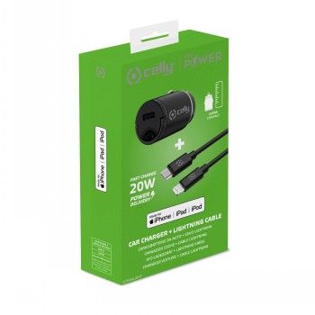 Converter CELLY CELLY CCMINILIGHT – CAR CHARGER USB-C+USB-C TO LIGHTNING CABLE 20W [PRO POWER]