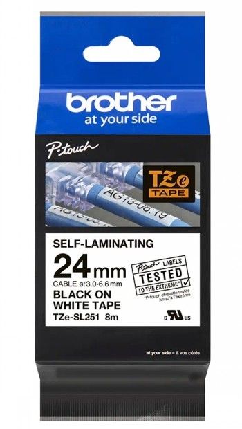 Tarbitav materjal Brother  BROTHER TZESL251 24 MM BLACK ON WHITE SELF LAMINATE