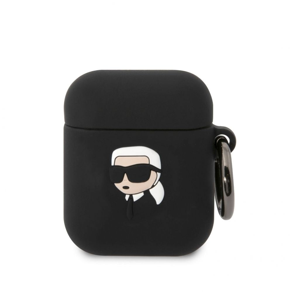 Tagakaaned Karl Lagerfeld - Karl Lagerfeld 3D Logo NFT Karl Head Silicone Case for AirPods 1/2 Black