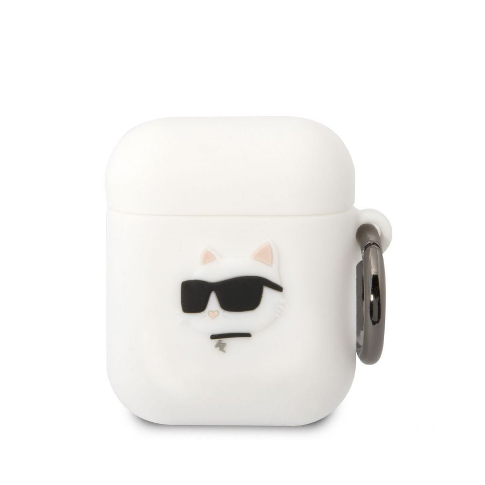 Tagakaaned Karl Lagerfeld - Karl Lagerfeld 3D Logo NFT Choupette Head Silicone Case for AirPods 1/2 White