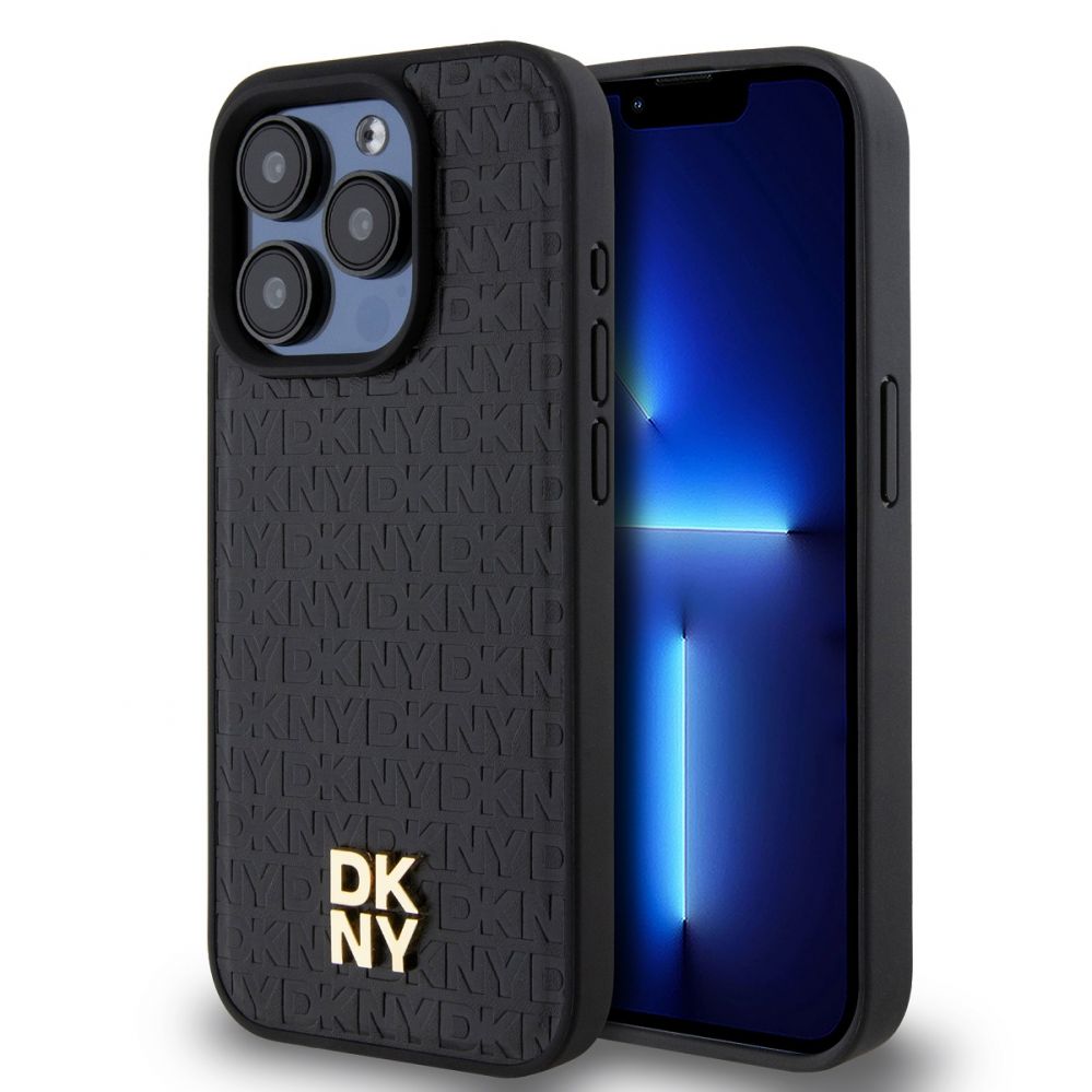 Tagakaaned DKNY - DKNY PU Leather Repeat Pattern Stack Logo MagSafe Case for iPhone 15 Pro Black